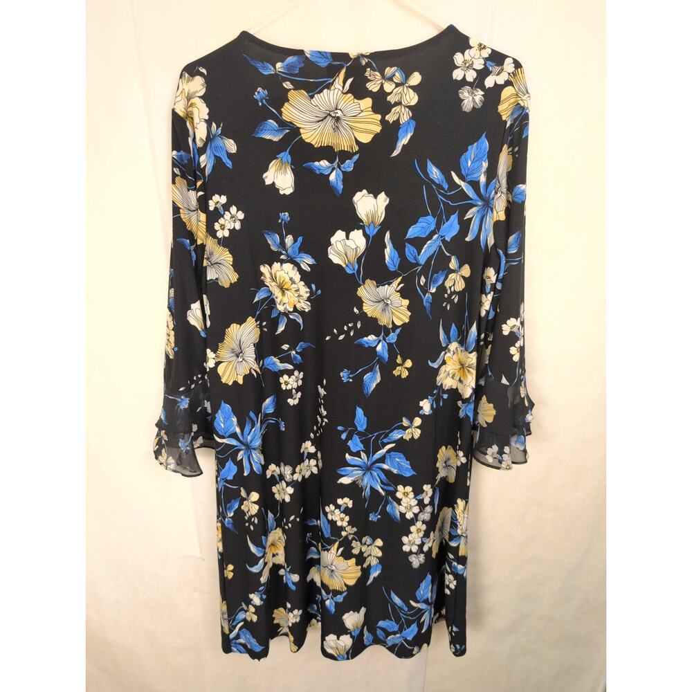 Roz and Ali black floral bell sleeve V-neck dress Size L Boho Feminine Garden - Picture 2 of 7